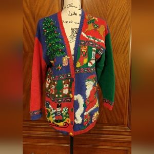 Marisa Christina Christmas sweater, red, royal blue, green, size PP